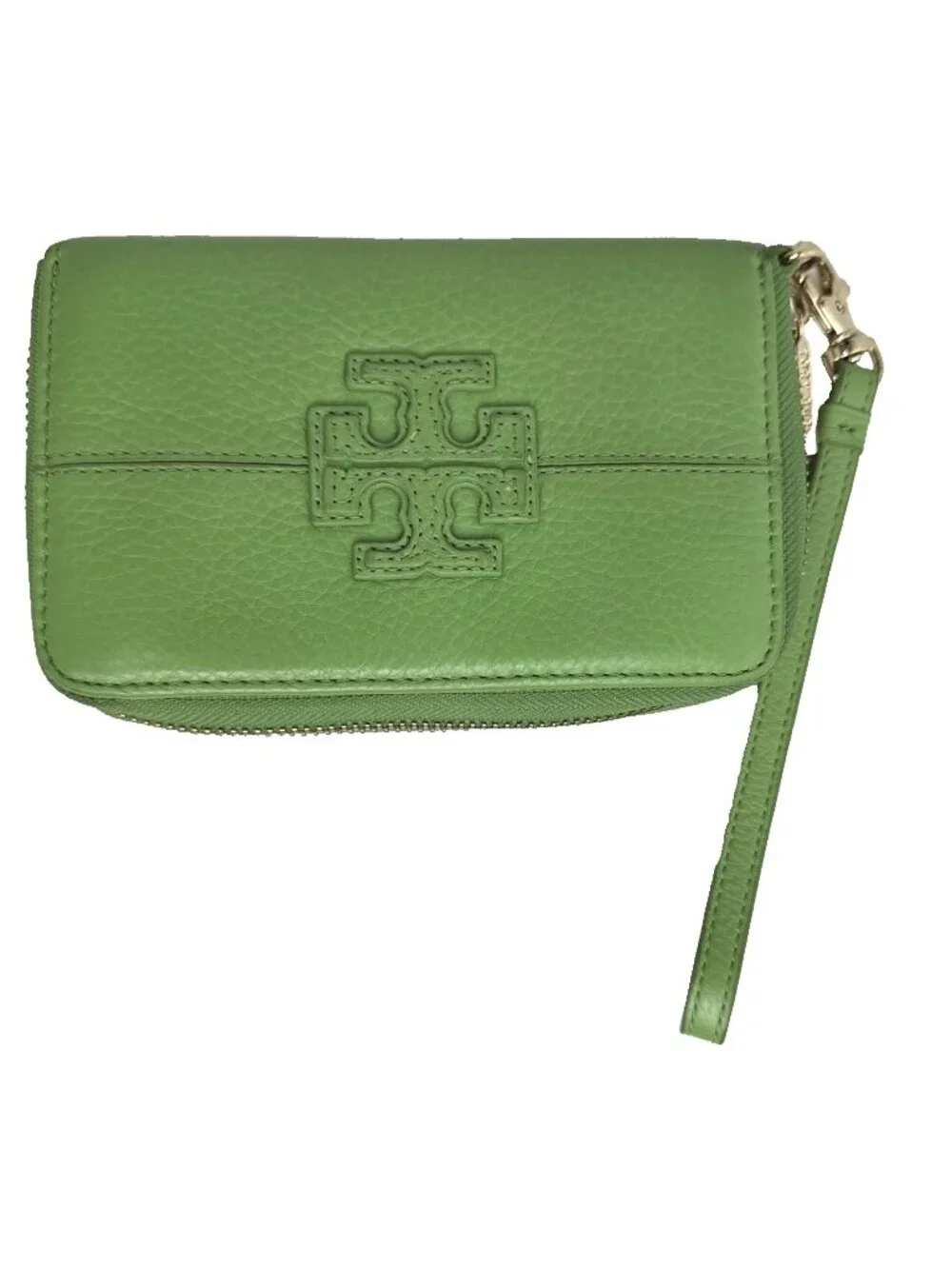 Tory Burch Green Zip-Around Wristlet Womens Wallet with Logo & Credit Card